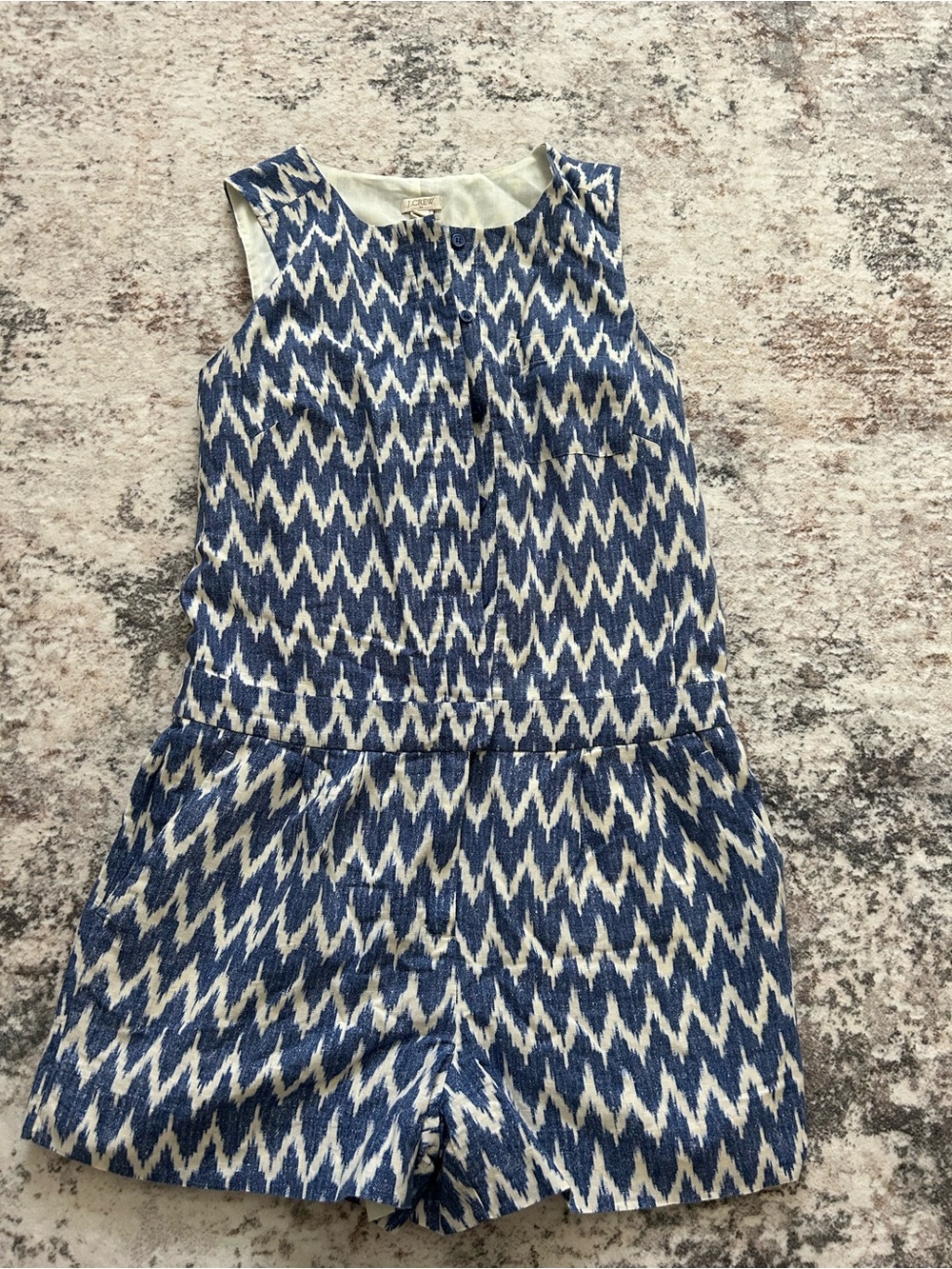 J. Crew Blue and White Ikat Button-Front